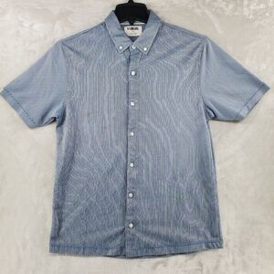 Linksoul Golf Mens Size Medium Short Sleeve Button Up Blue Soft Cotton Blend